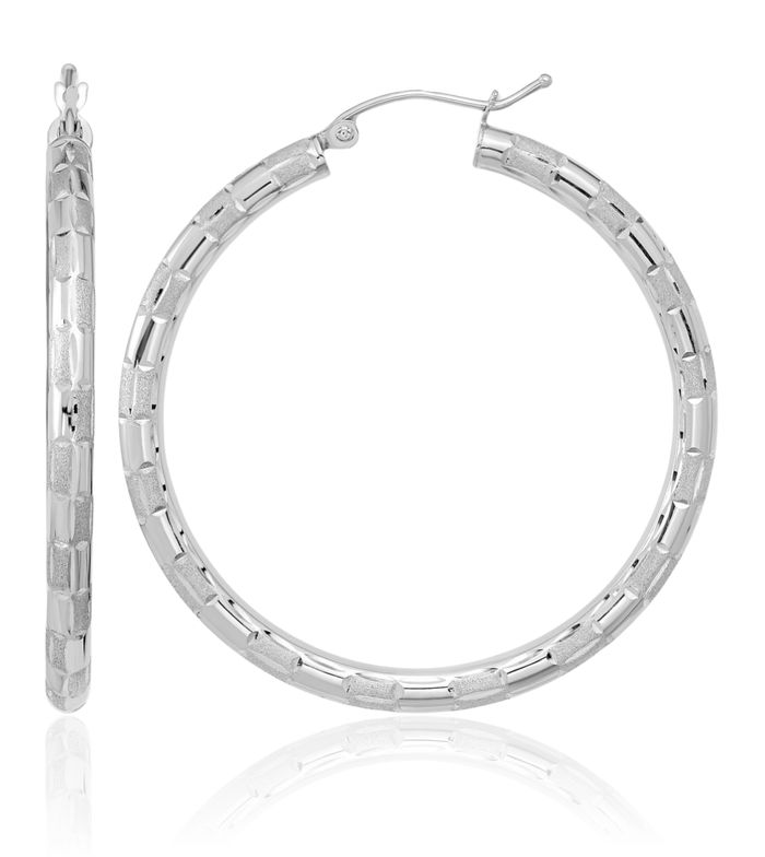 14K Solid White Gold Large Hoop Earrings