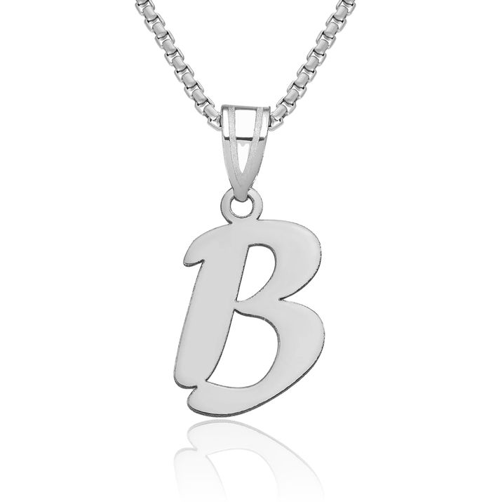 14K Solid White Gold Dainty Letter B Initial Name Monogram Necklace Chain Pendant Charm