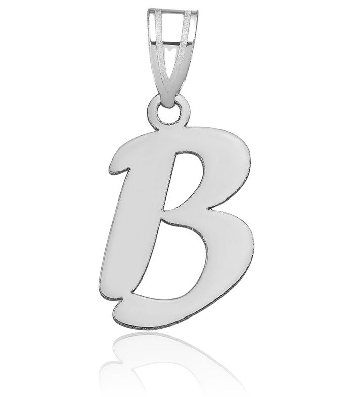 14K Solid White Gold Dainty Letter B Initial Name Monogram Necklace Chain Pendant Charm