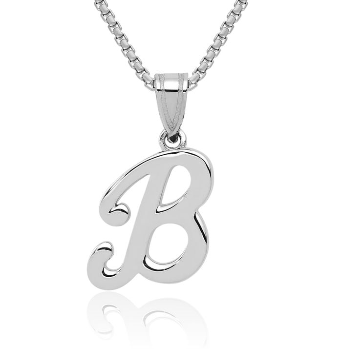 14K Solid White Gold Dainty Letter B Initial Name Monogram Necklace Chain Pendant Charm