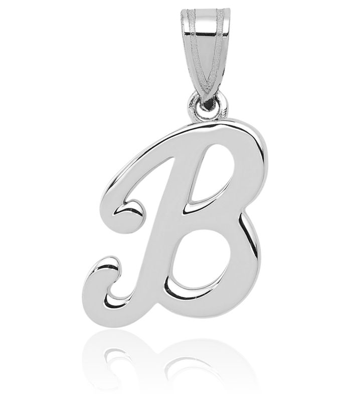14K Solid White Gold Dainty Letter B Initial Name Monogram Necklace Chain Pendant Charm