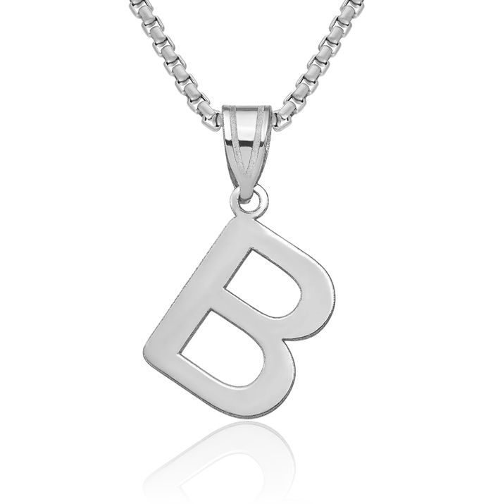 14K Solid White Gold Dainty Letter B Initial Name Monogram Necklace Chain Pendant Charm