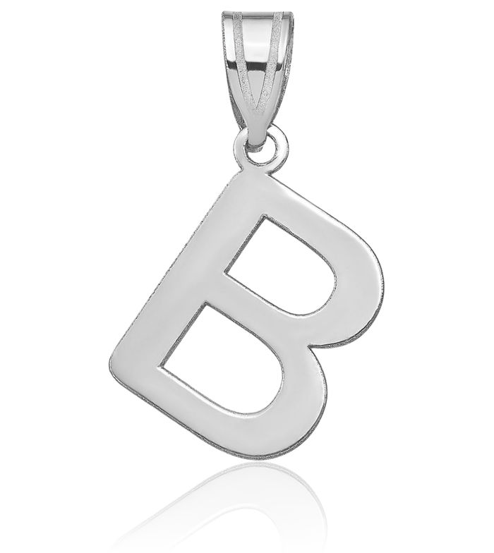 14K Solid White Gold Dainty Letter B Initial Name Monogram Necklace Chain Pendant Charm