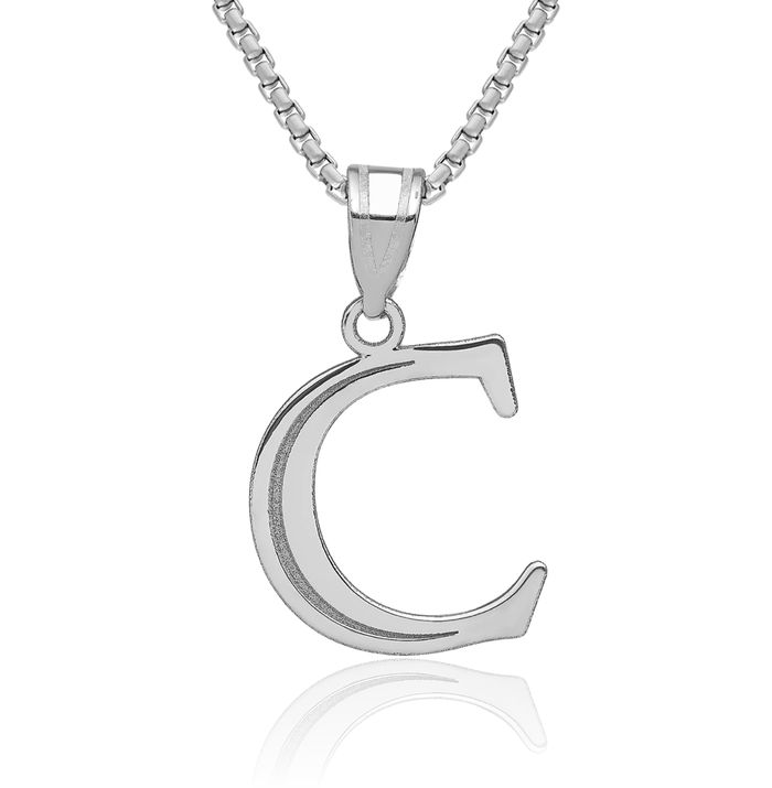 14K Solid White Gold Dainty Letter C Initial Name Monogram Necklace Chain Pendant Charm