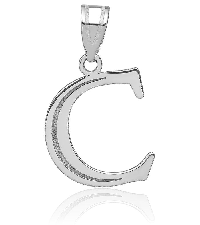 14K Solid White Gold Dainty Letter C Initial Name Monogram Necklace Chain Pendant Charm