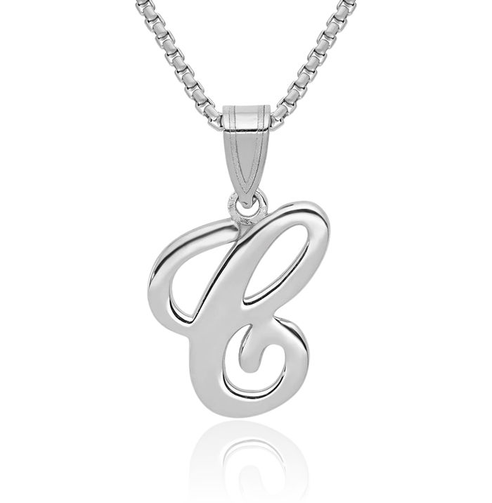 14K Solid White Gold Dainty Letter C Initial Name Monogram Necklace Chain Pendant Charm