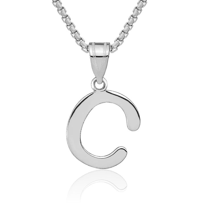 14K Solid White Gold Dainty Letter C Initial Name Monogram Necklace Chain Pendant Charm