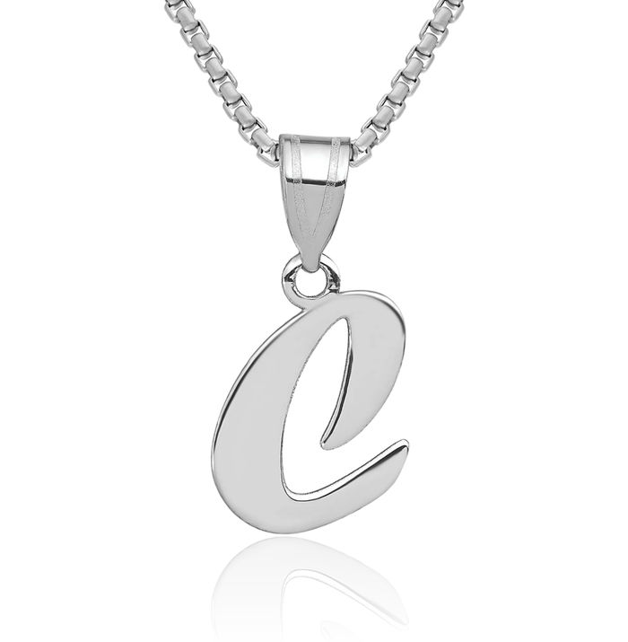 14K Solid White Gold Dainty Letter C Initial Name Monogram Necklace Chain Pendant Charm