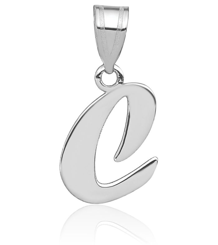 14K Solid White Gold Dainty Letter C Initial Name Monogram Necklace Chain Pendant Charm