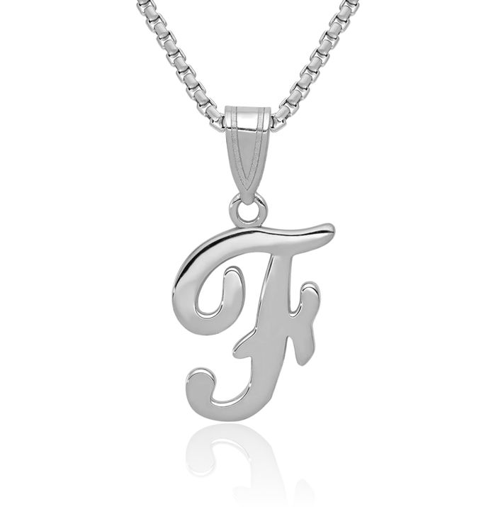 14K Solid White Gold Dainty Letter F Initial Name Monogram Necklace Chain Pendant Charm