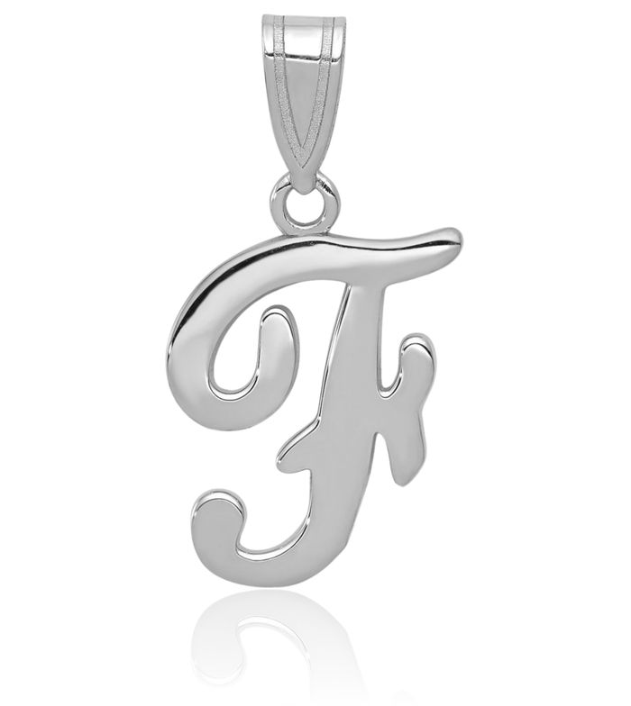 14K Solid White Gold Dainty Letter F Initial Name Monogram Necklace Chain Pendant Charm