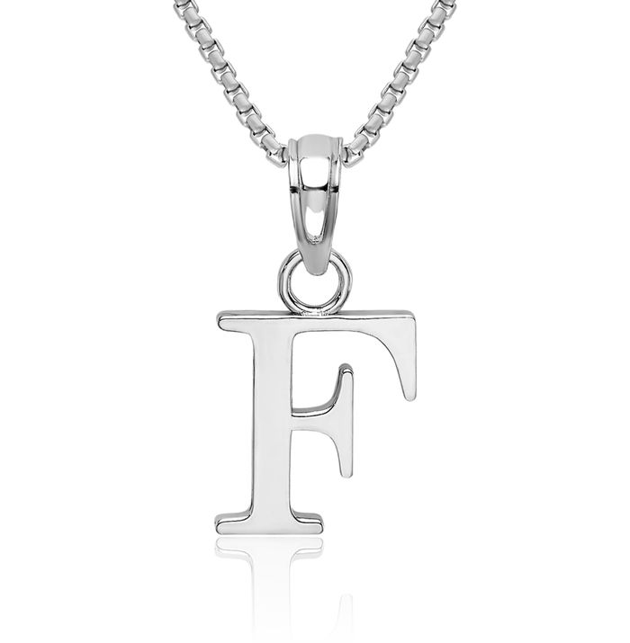 14K Solid White Gold Dainty Letter F Initial Name Monogram Necklace Chain Pendant Charm