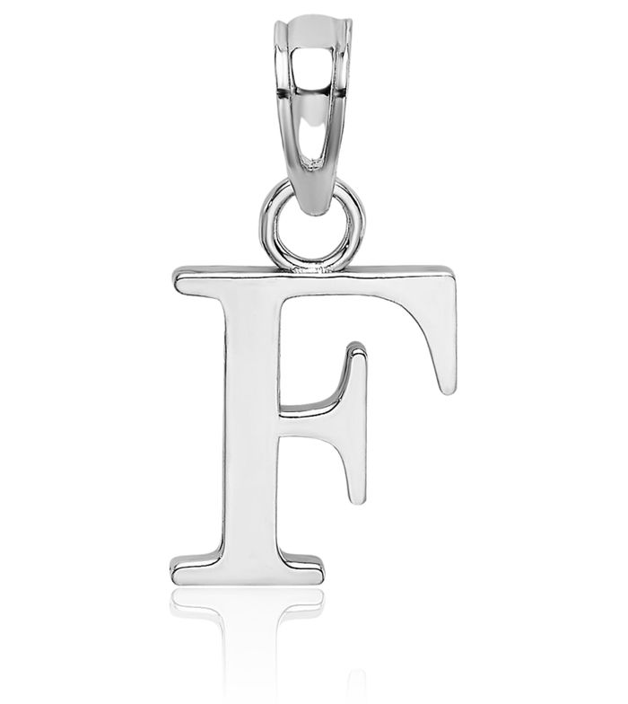 14K Solid White Gold Dainty Letter F Initial Name Monogram Necklace Chain Pendant Charm