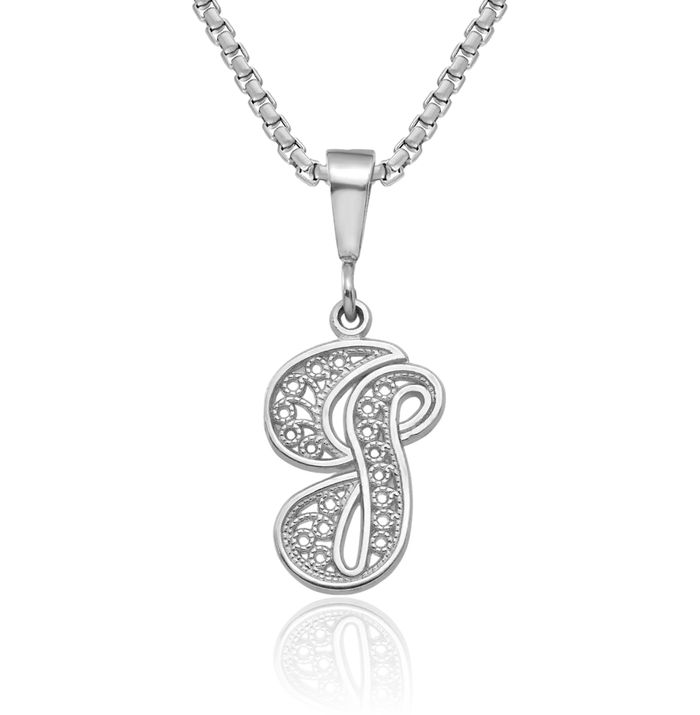 14K Solid White Gold Dainty Letter G Initial Name Monogram Necklace Chain Pendant Charm