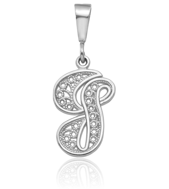 14K Solid White Gold Dainty Letter G Initial Name Monogram Necklace Chain Pendant Charm