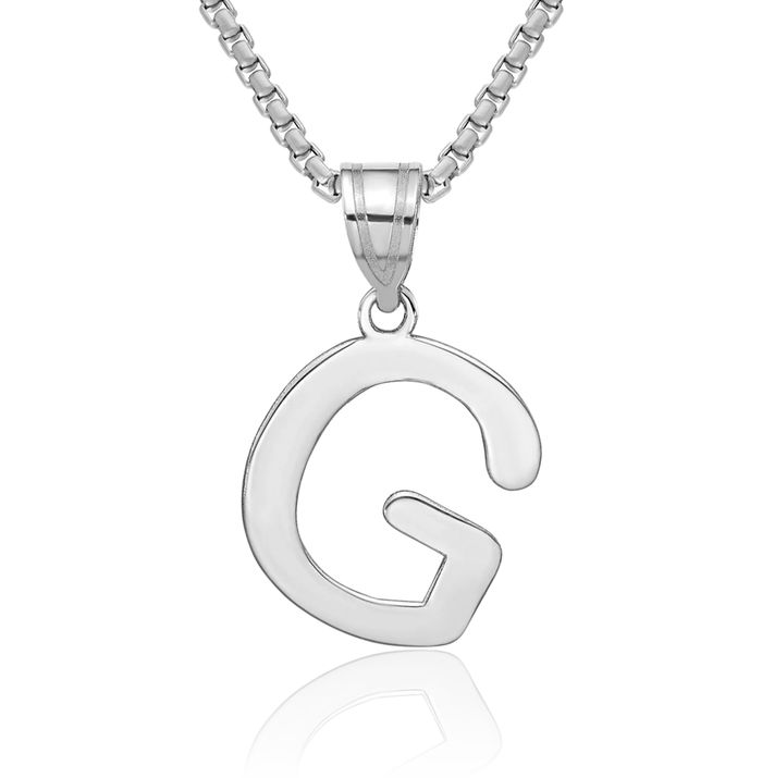 14K Solid White Gold Dainty Letter G Initial Name Monogram Necklace Chain Pendant Charm