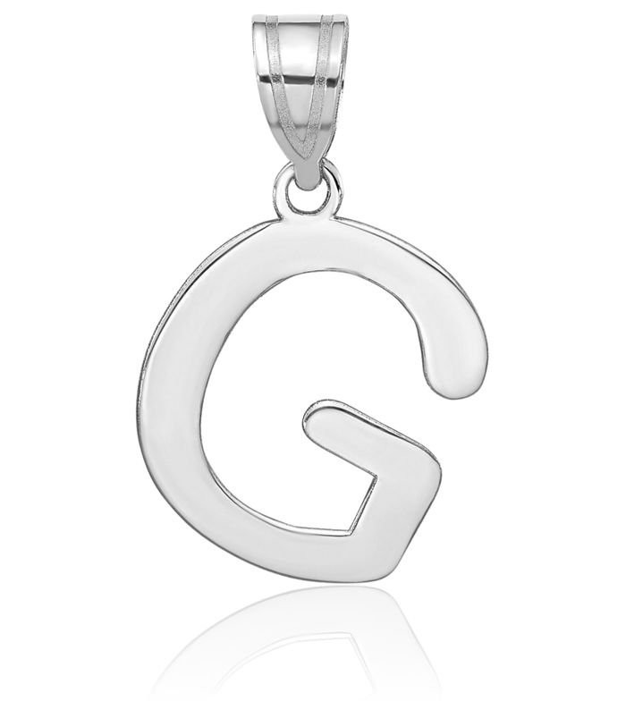 14K Solid White Gold Dainty Letter G Initial Name Monogram Necklace Chain Pendant Charm