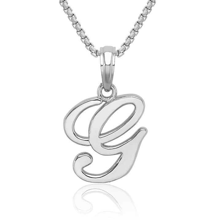 14K Solid White Gold Dainty Letter G Initial Name Monogram Necklace Chain Pendant Charm