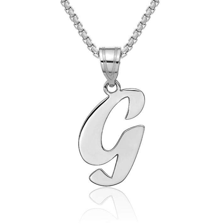 14K Solid White Gold Dainty Letter G Initial Name Monogram Necklace Chain Pendant Charm