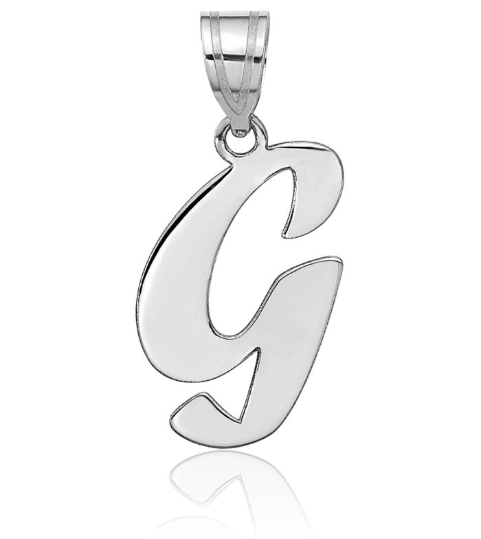 14K Solid White Gold Dainty Letter G Initial Name Monogram Necklace Chain Pendant Charm