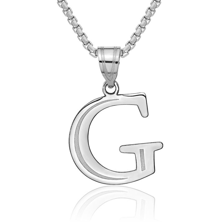 14K Solid White Gold Dainty Letter G Initial Name Monogram Necklace Chain Pendant Charm