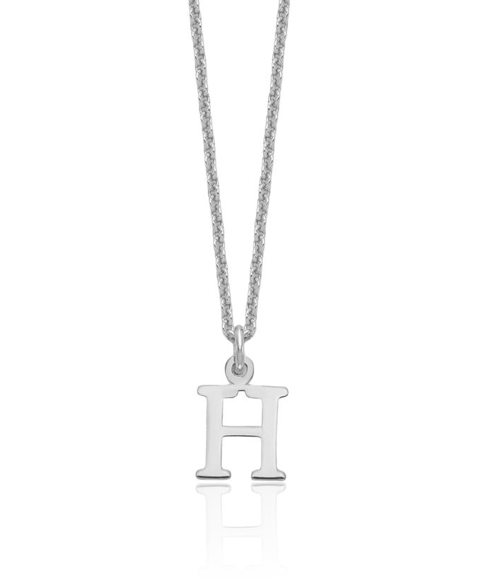 14K Solid White Gold Dainty Letter H Initial Name Monogram Chain Necklace