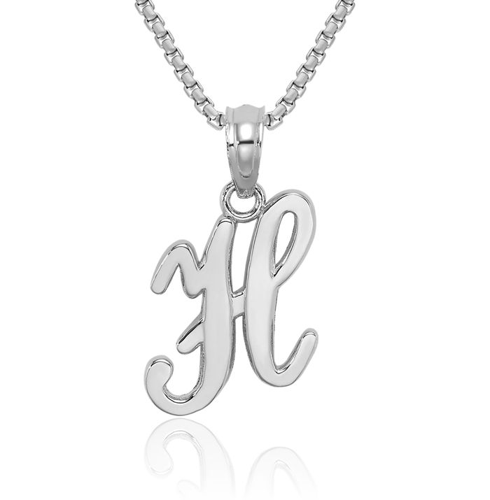 14K Solid White Gold Dainty Letter H Initial Name Monogram Necklace Chain Pendant Charm