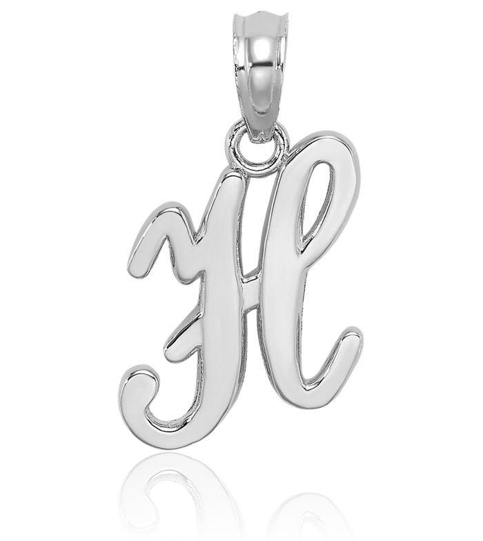14K Solid White Gold Dainty Letter H Initial Name Monogram Necklace Chain Pendant Charm