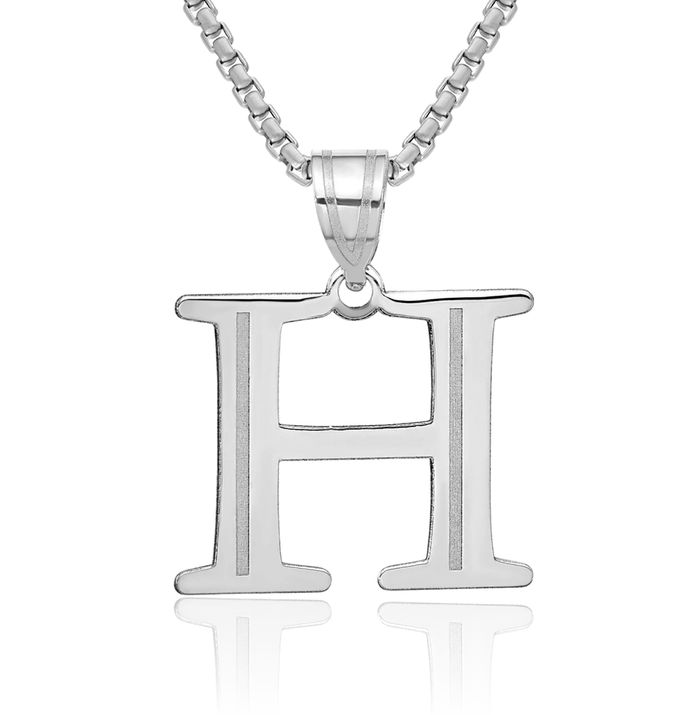 14K Solid White Gold Dainty Letter H Initial Name Monogram Necklace Chain Pendant Charm