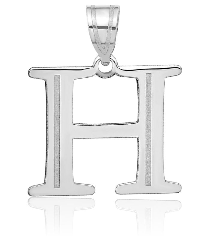 14K Solid White Gold Dainty Letter H Initial Name Monogram Necklace Chain Pendant Charm