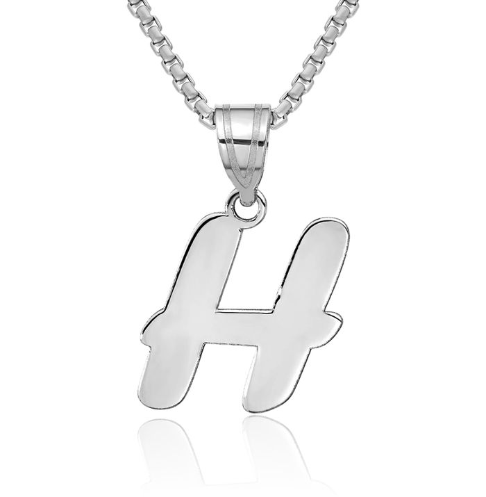 14K Solid White Gold Dainty Letter H Initial Name Monogram Necklace Chain Pendant Charm