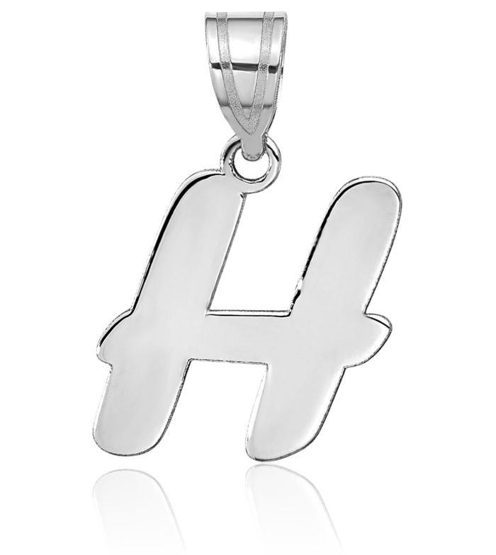 14K Solid White Gold Dainty Letter H Initial Name Monogram Necklace Chain Pendant Charm