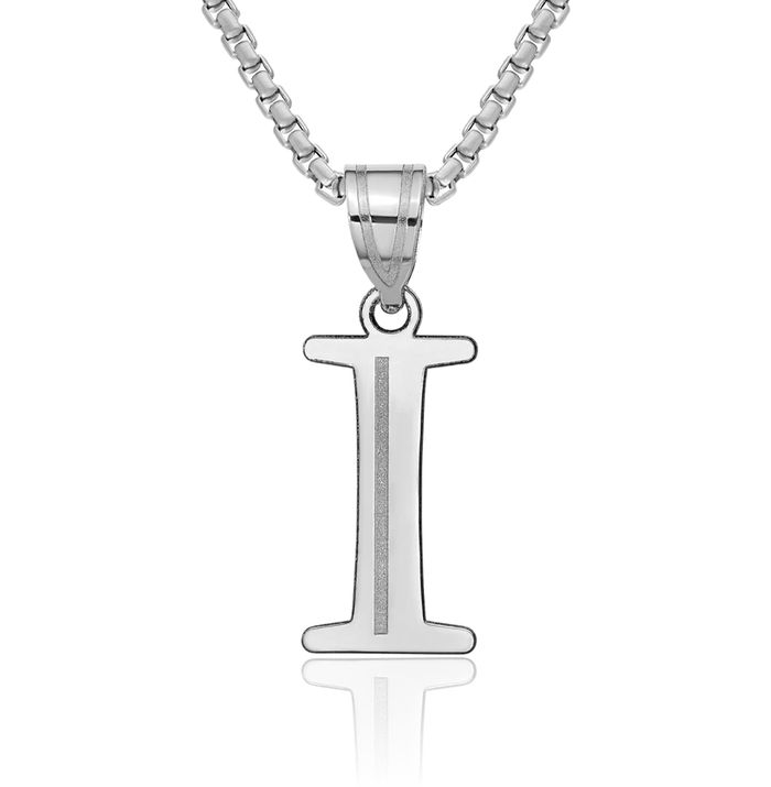 14K Solid White Gold Dainty Letter I Initial Name Monogram Necklace Chain Pendant Charm