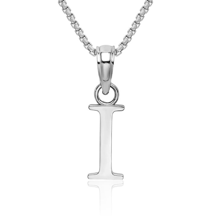 14K Solid White Gold Dainty Letter I Initial Name Monogram Necklace Chain Pendant Charm