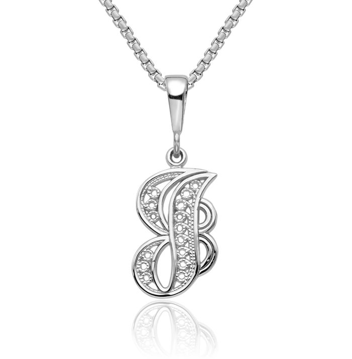 14K Solid White Gold Dainty Letter J Initial Name Monogram Necklace Chain Pendant Charm