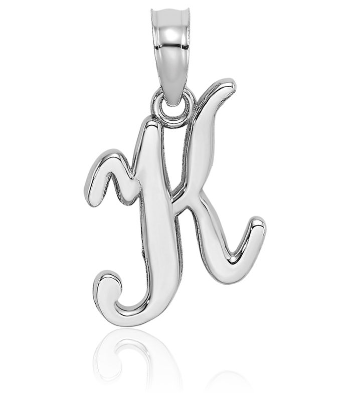 14K Solid White Gold Dainty Letter K Initial Name Monogram Necklace Chain Pendant Charm