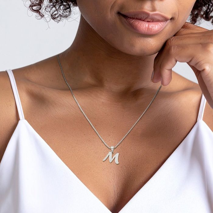 Solid 14k White Gold Alphabet Initial Letter I .08 Cttw Diamond Charm Pendant Chain Necklace 16