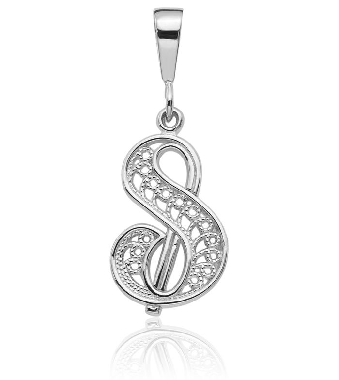 14K Solid White Gold Dainty Letter S Initial Name Monogram Necklace Chain Pendant Charm