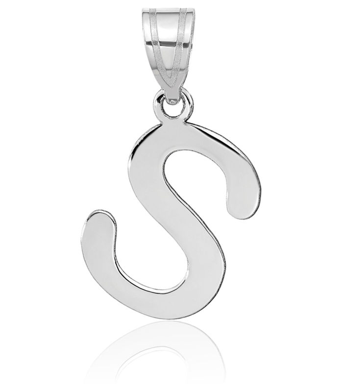 14K Solid White Gold Dainty Letter S Initial Name Monogram Necklace Chain Pendant Charm