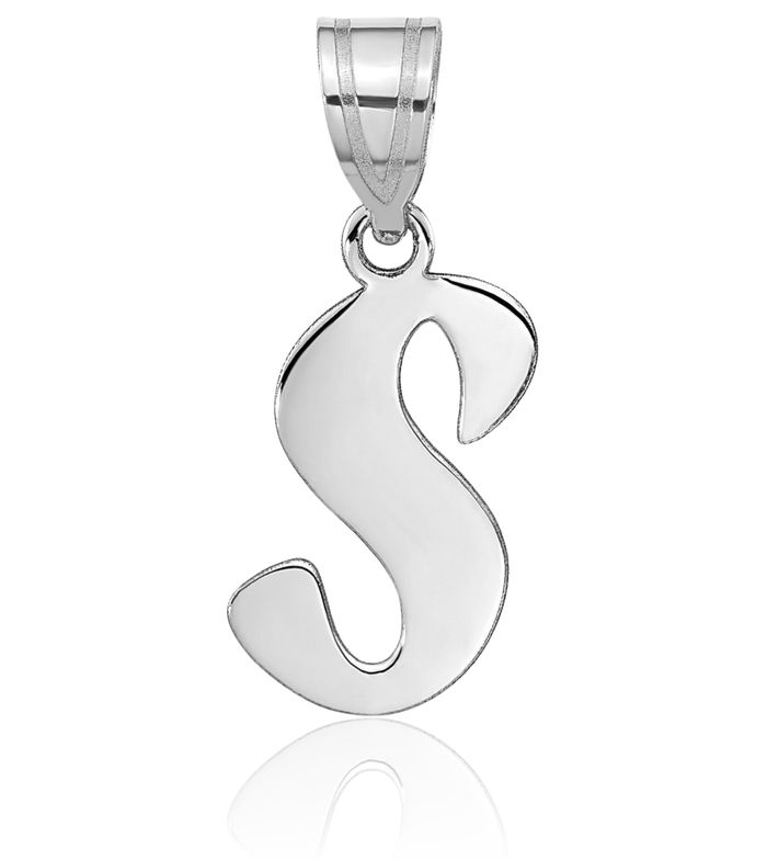 14K Solid White Gold Dainty Letter S Initial Name Monogram Necklace Chain Pendant Charm