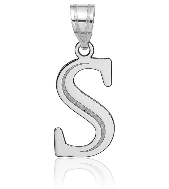 14K Solid White Gold Dainty Letter S Initial Name Monogram Necklace Chain Pendant Charm