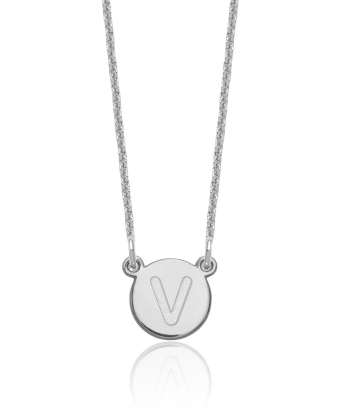 14K Solid White Gold Dainty Letter V Initial Name Monogram Chain Necklace