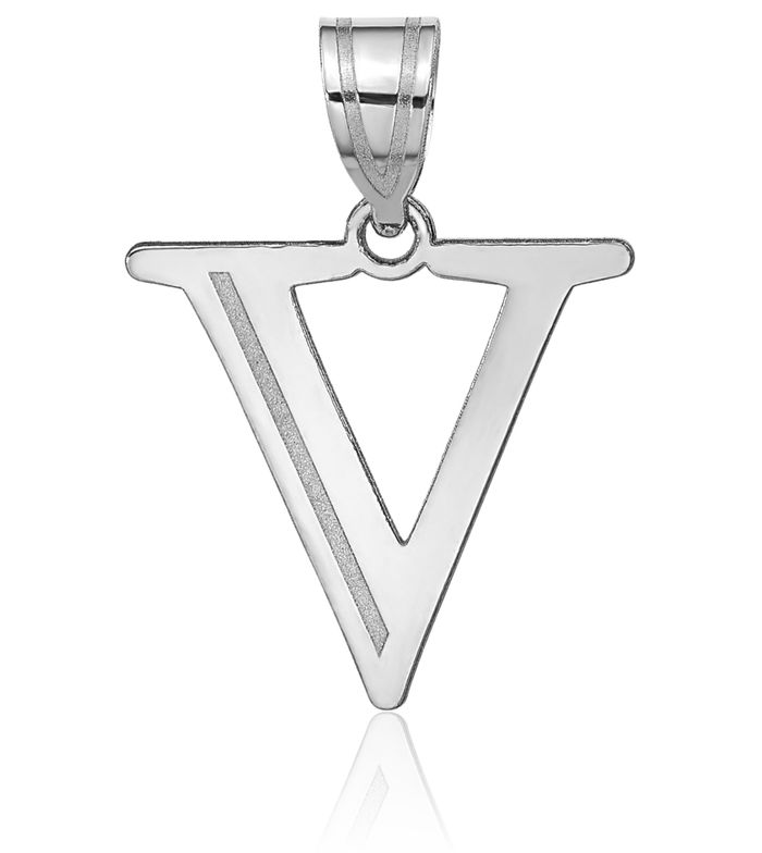 14K Solid White Gold Dainty Letter V Initial Name Monogram Necklace Chain Pendant Charm