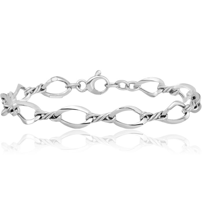 14K Solid White Gold Link Chain Bracelet