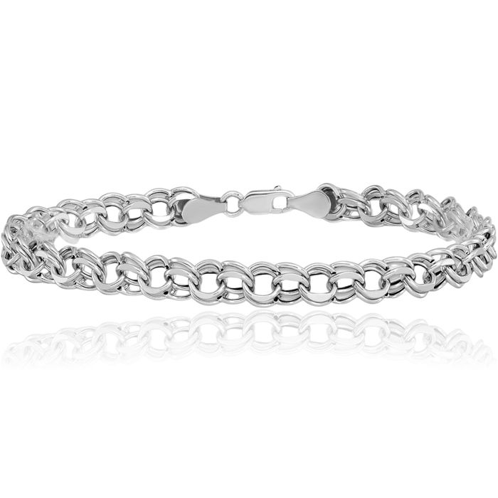 14K Solid White Gold Lite 5.5mm Double Link Chain Charm Bracelet