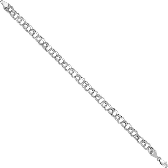 14K Solid White Gold Lite 5.5mm Double Link Chain Charm Bracelet