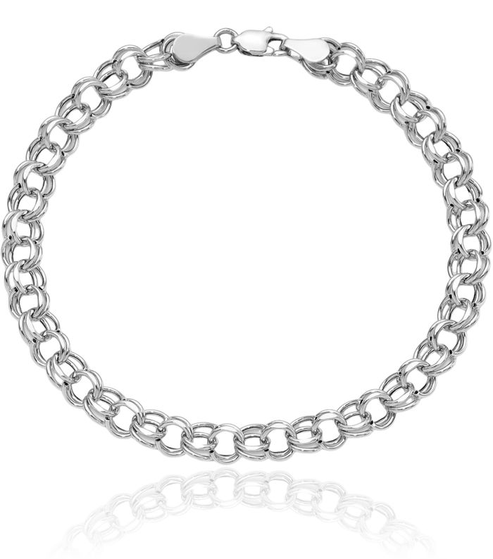 14K Solid White Gold Lite 5.5mm Double Link Chain Charm Bracelet