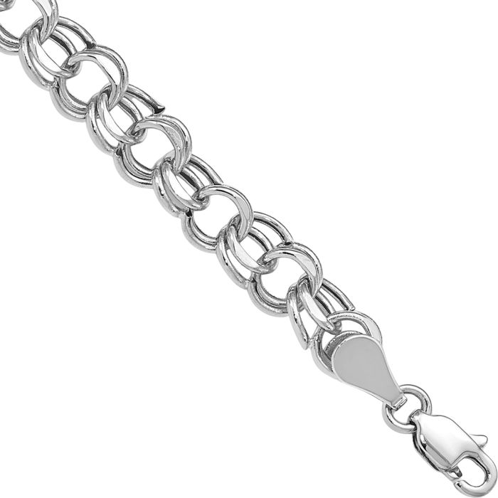 14K Solid White Gold Lite 5.5mm Double Link Chain Charm Bracelet