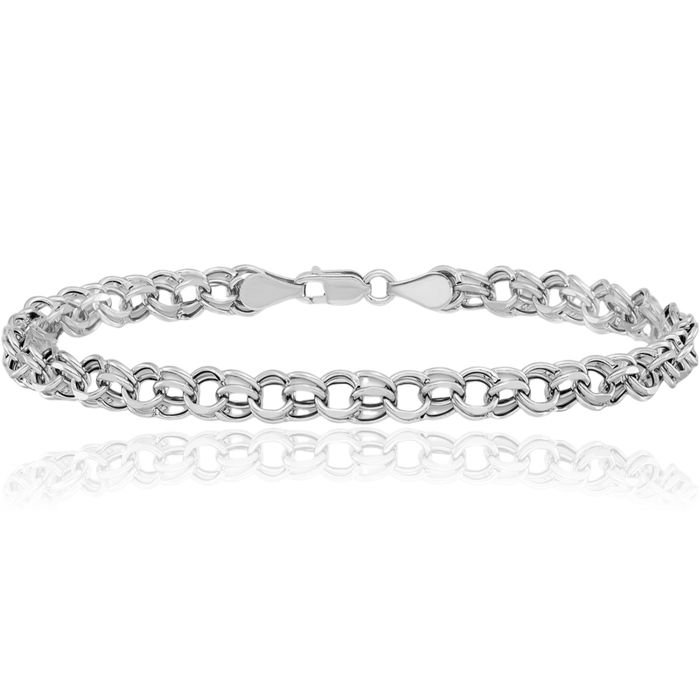 14K Solid White Gold Lite 5mm Double Link Chain Charm Bracelet