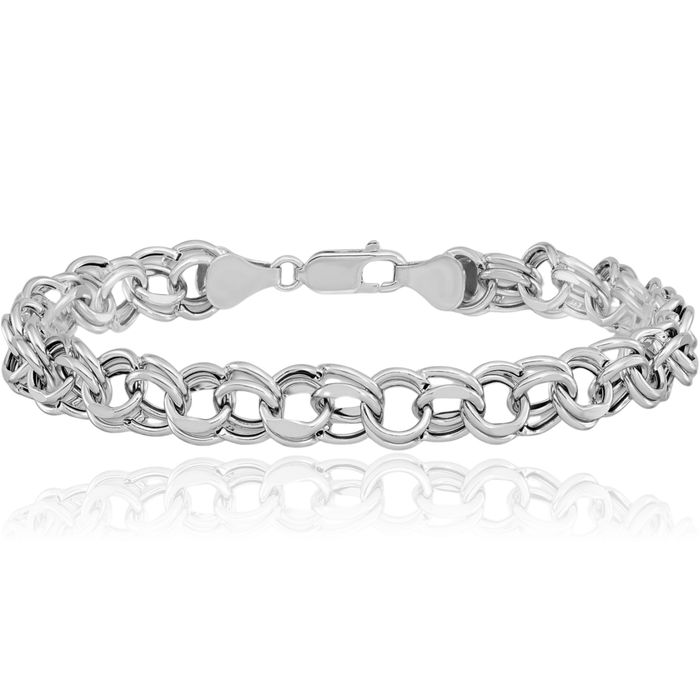 14K Solid White Gold Lite 7.5mm Double Link Chain Charm Bracelet